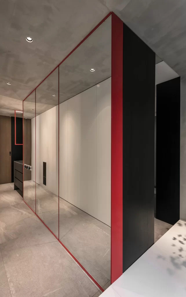 Contemporary Minimalist Office Neutral Gray Red Black