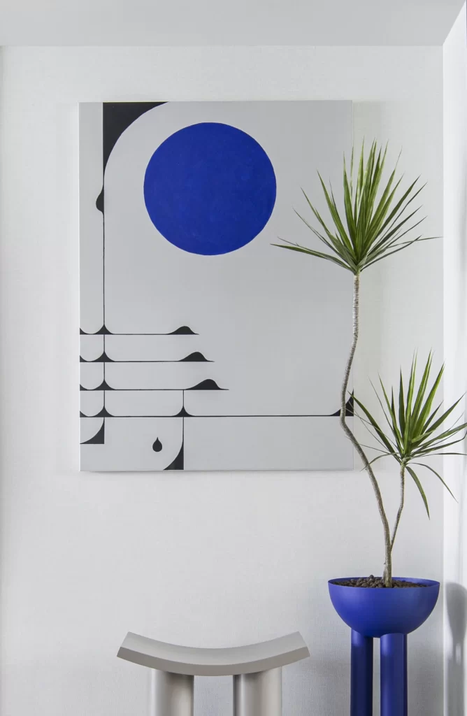 Contemporary Minimalist White Blue Black Geometric Art