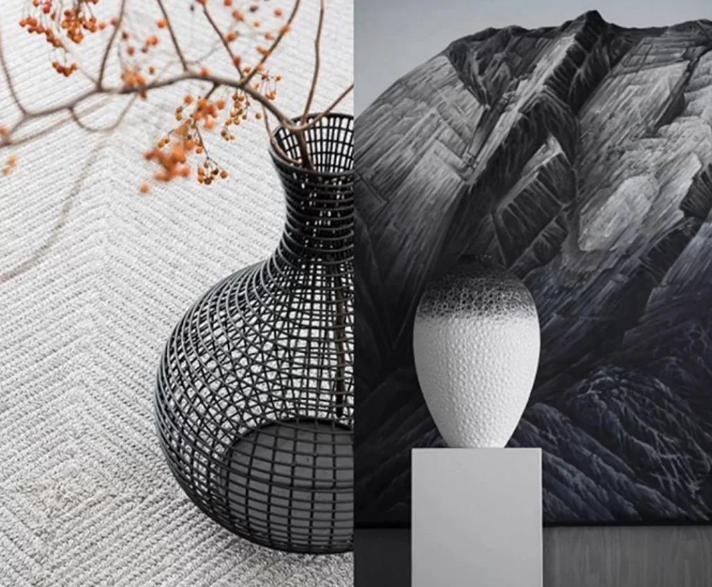 Contemporary Monochrome Living Space Black White Textured Vases
