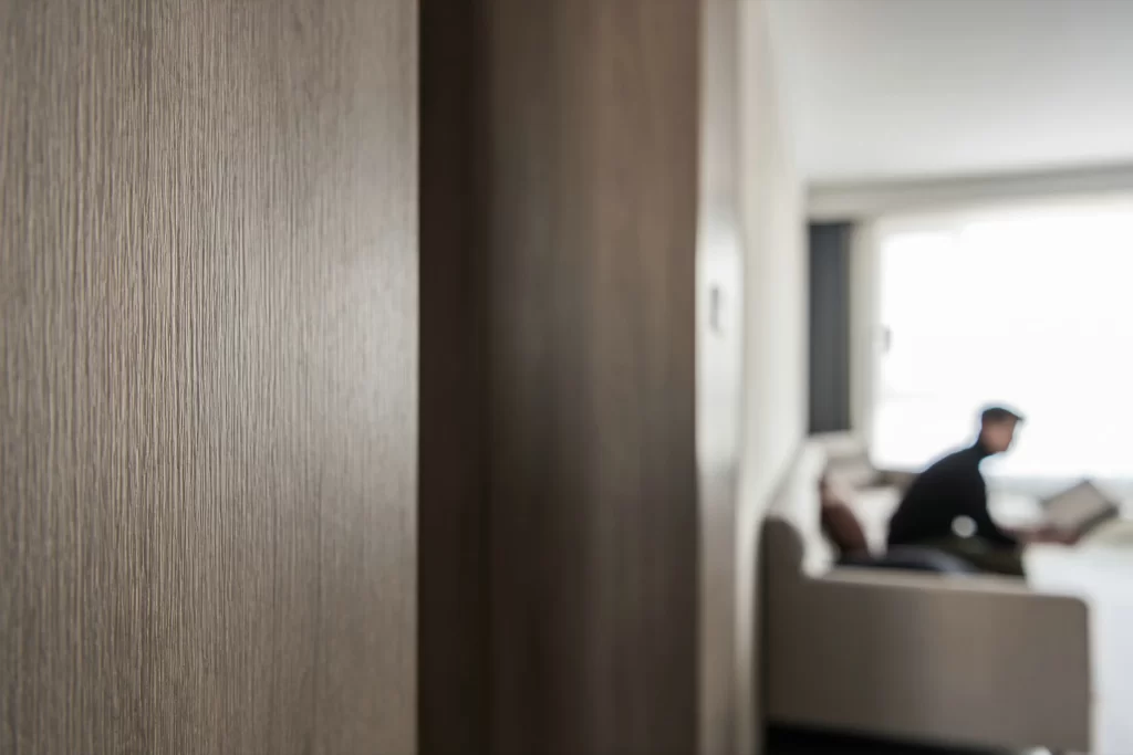 Contemporary Neutral Living Space Soft Lighting Wood Texture