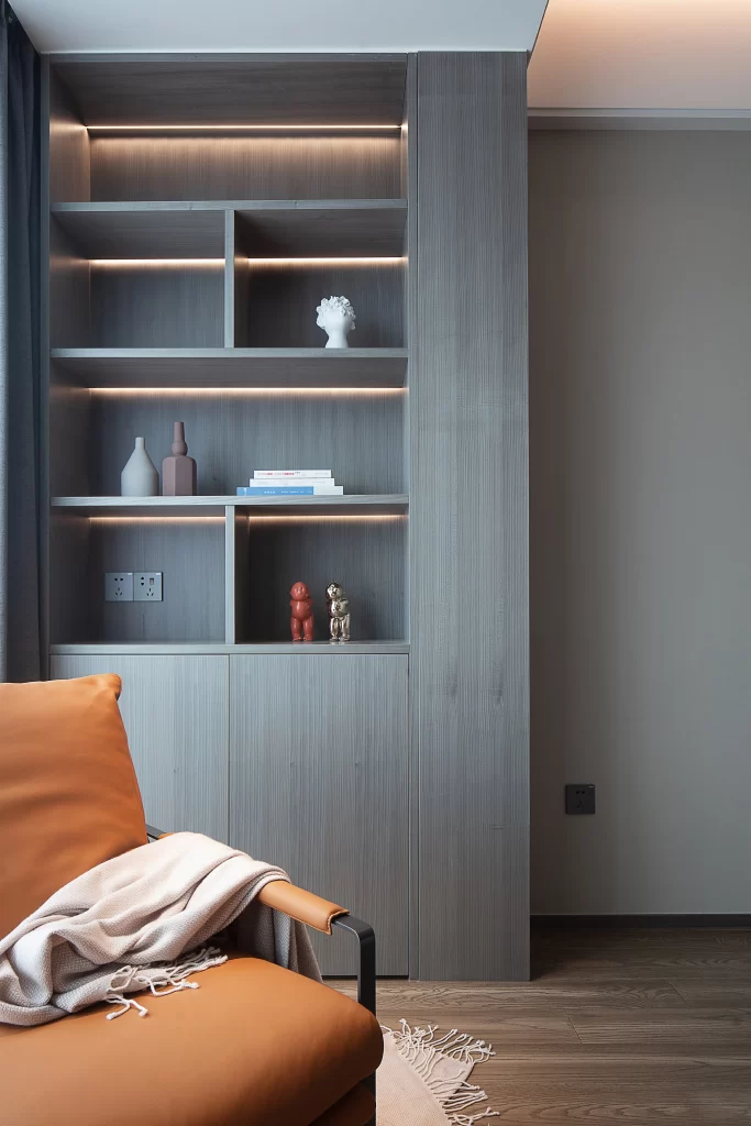 Contemporary Neutral Living Space Warm Tones Soft Lighting
