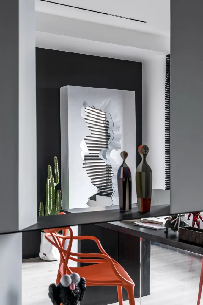 Contemporary Office Black White Minimalist Sculpture Cactus