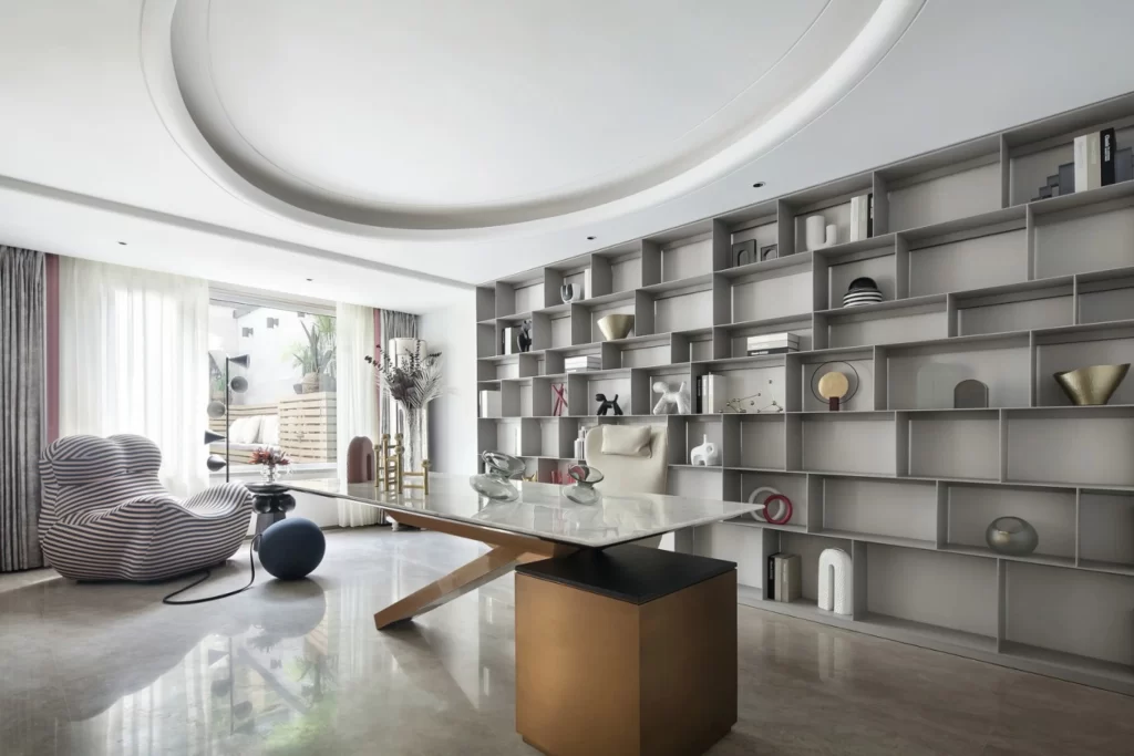 Contemporary Office Neutral Tones Glass Partition Sleek Furniture
