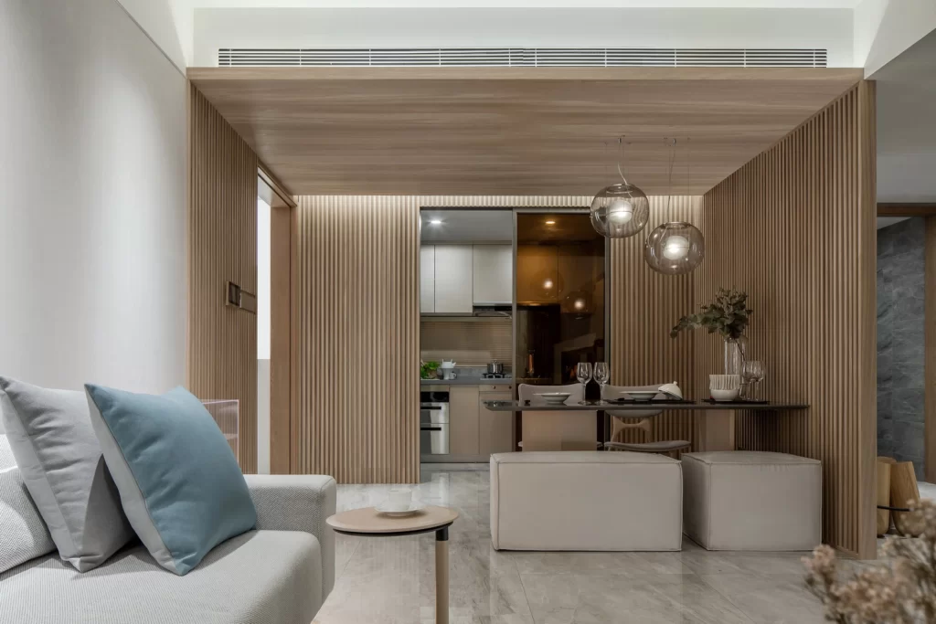 Contemporary Open Plan Neutral Light Wood Minimalist