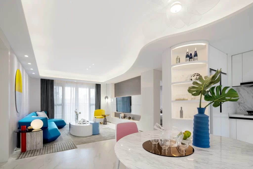 Contemporary Open Plan White Blue Yellow Minimalist