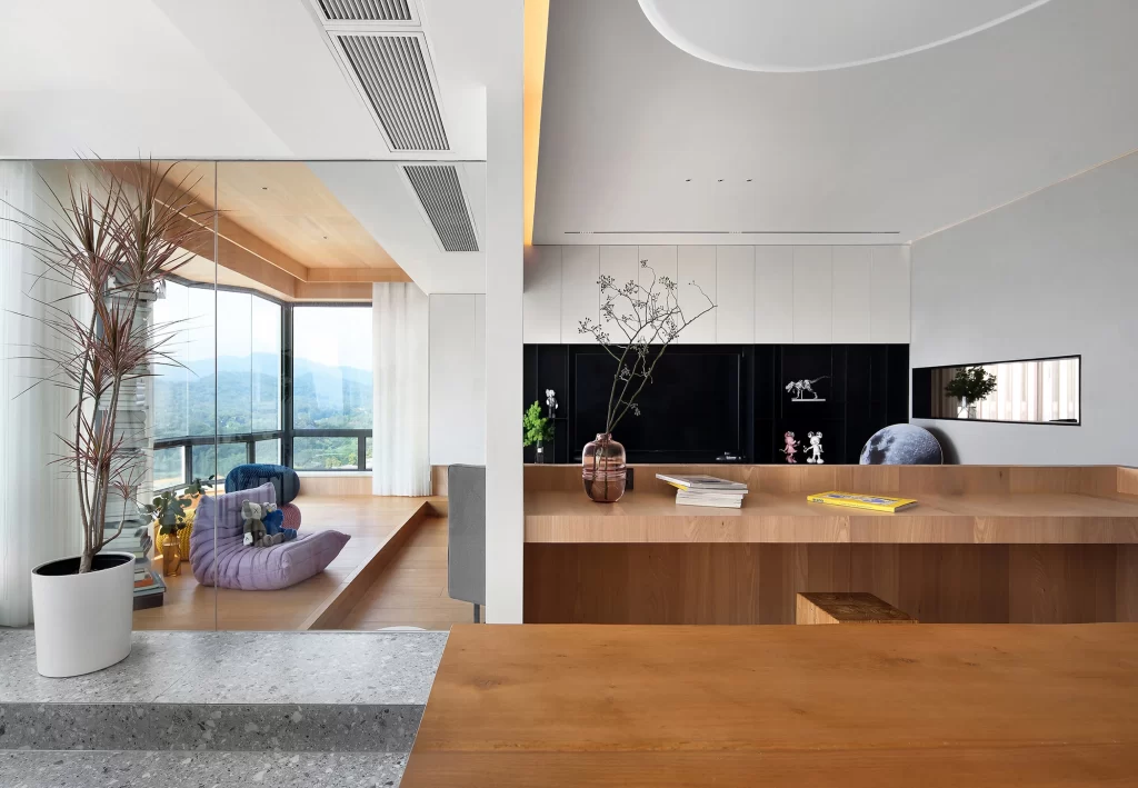Contemporary Open Space Neutral Tones Natural Light Wood Accents