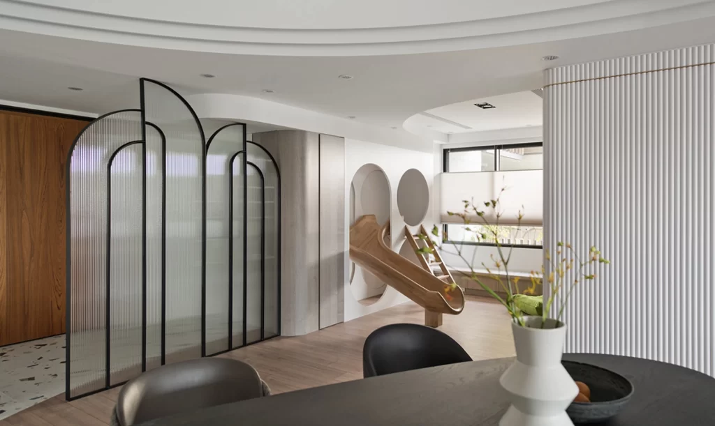 Contemporary Playful Space White Neutral Wood Accents