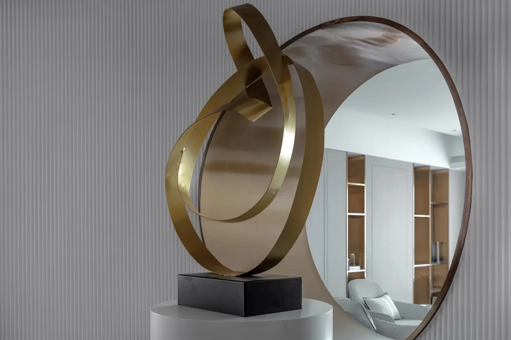 Contemporary Sculpture Gold Neutral Tones Reflective Mirror