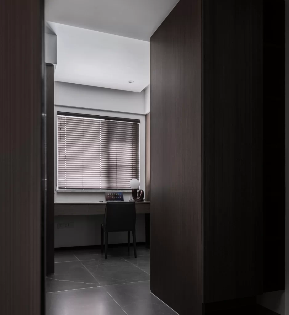 Contemporary Study Dark Wood Neutral Tiled Floor Minimalist