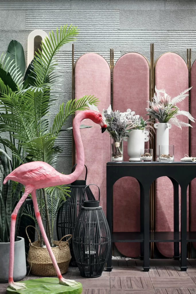 Contemporary Tropical Pink Greenery Flamingo Decorative
