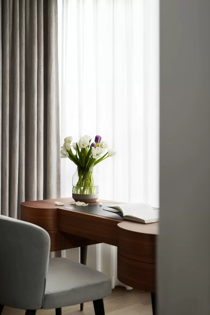 Contemporary Workspace Neutral Tones Wood Accents Natural Light