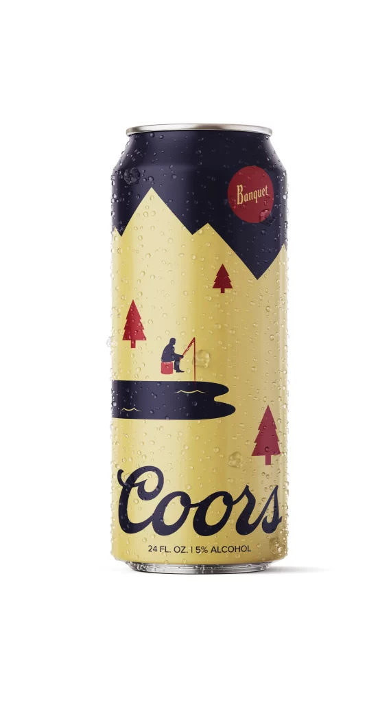Coors Beer Can Mountain Scene Fishing Illustration