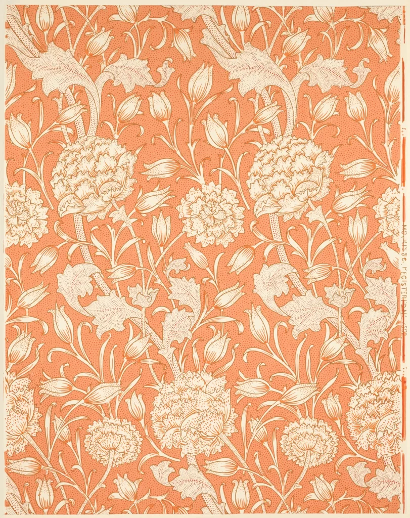 Coral Peony Vine Terracotta Background Morris Style