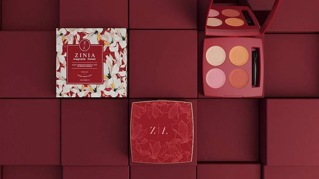 Cosmetics Palette Red Floral Elegant Packaging Design