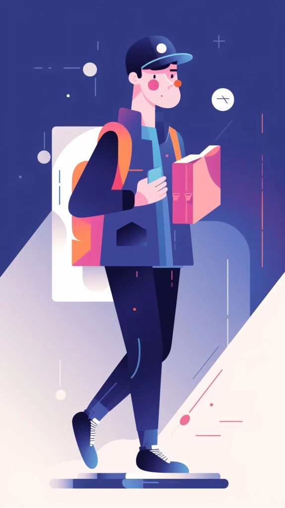 Courier Blue Orange Backpack Flat Illustration Modern