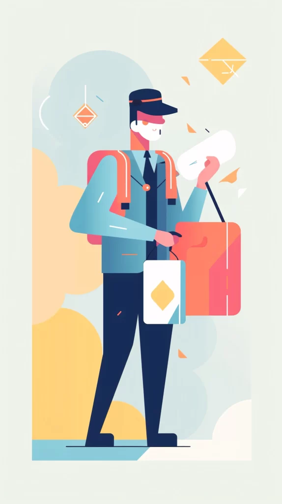 Courier Red Blue Uniform Flat Illustration white Modern