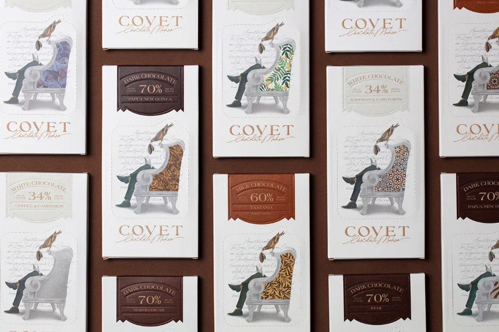 Covet Chocolate Variety Dark White Milk 70% 60% 34% Elegant Brown Gold