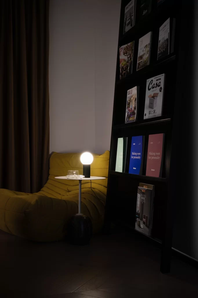 Cozy Reading Nook Yellow Black White Soft Lighting Books