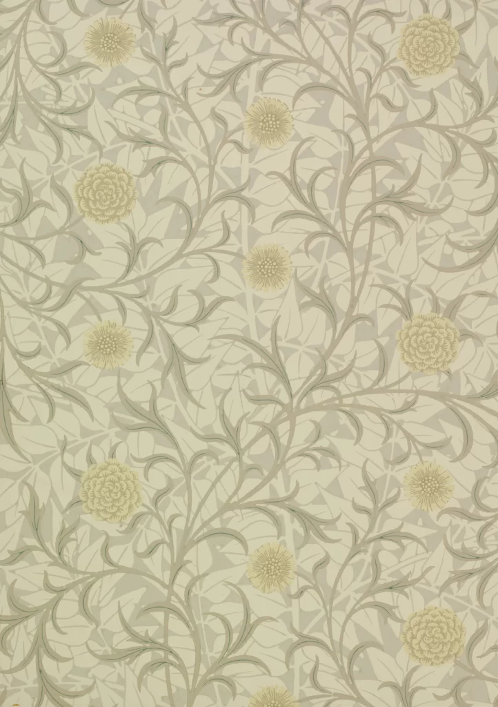 Cream Anemone Vine Sage Green Foliage Vintage William Morris