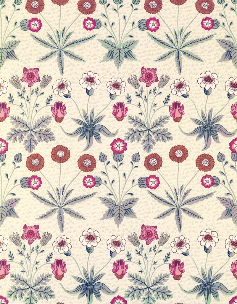 Crimson and Burgundy Anemone Vine Cream Background William Morris