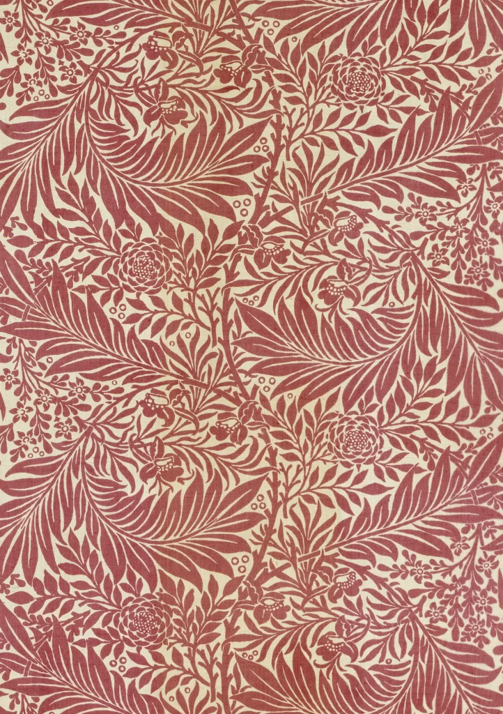 Crimson Peony Vine Cream Background Botanical Wallpaper