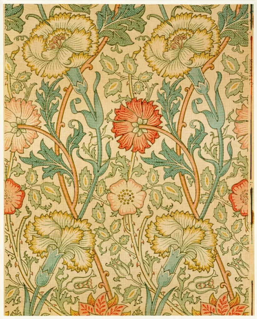 Crimson Peony Vine Sage Green Leaves William Morris