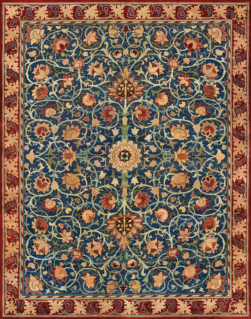 Crimson Rose Vine Navy Blue Background William Morris