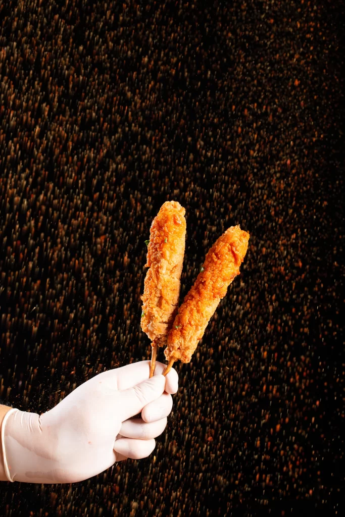 Crispy Fried Chicken Skewers Golden Brown Texture