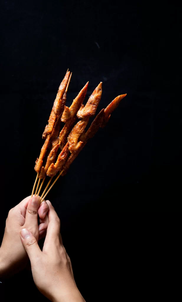 Crispy Pork Skewers Golden Brown Charred