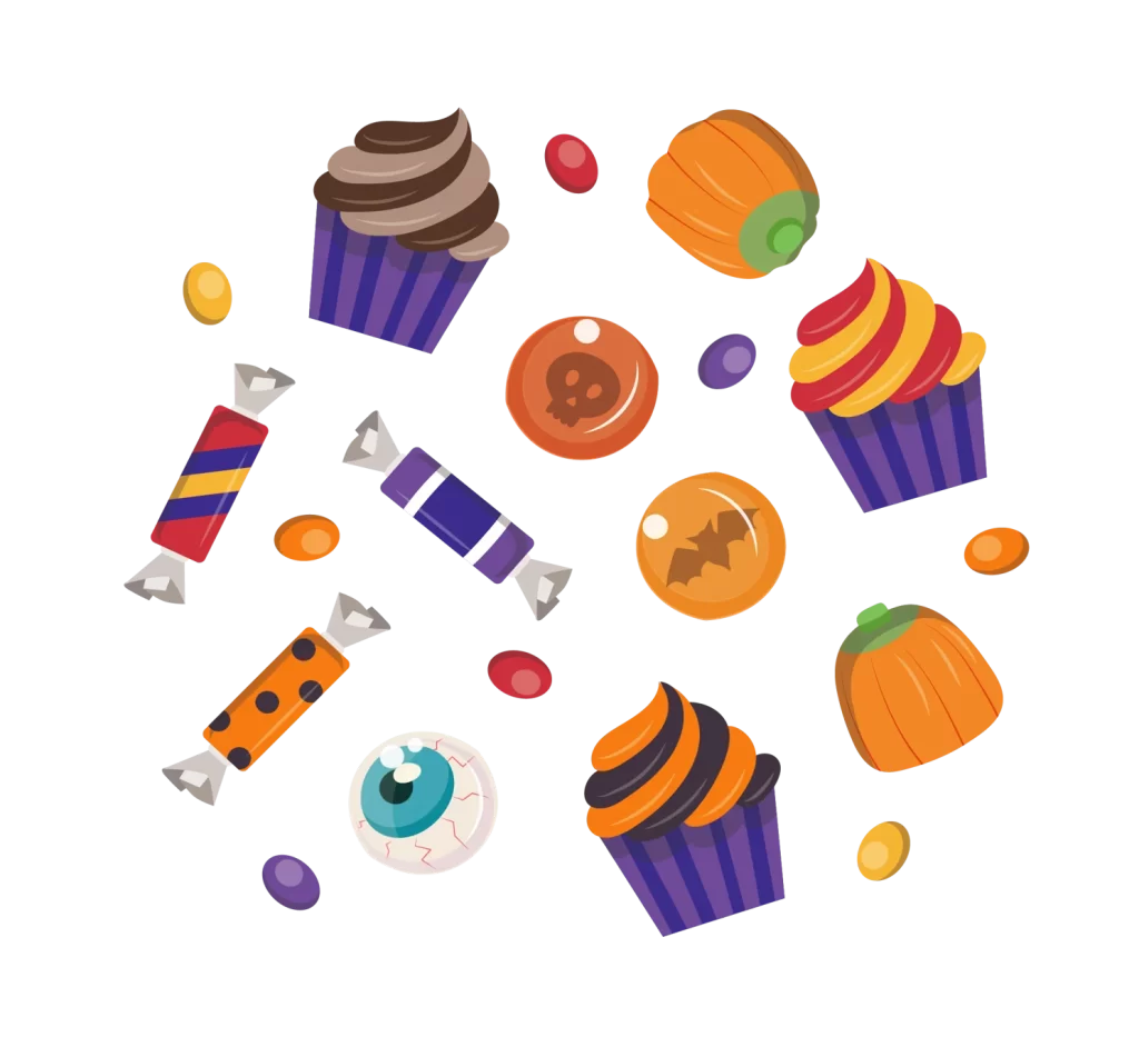 Cupcake Candy Skull Bat Eye Pumpkin Orange Black Purple Red Yellow