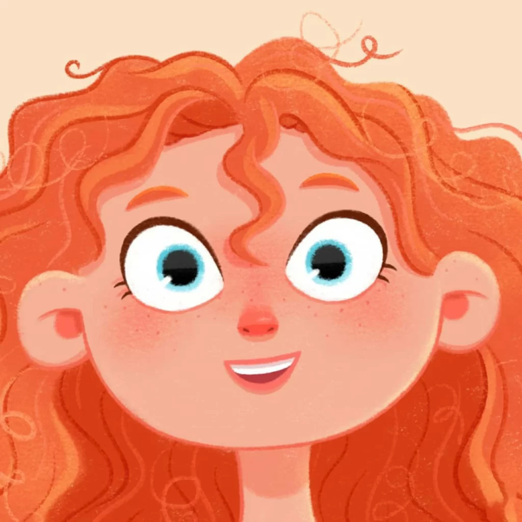 Curly Hair Blue Eyes Smiling Girl Illustration Eleonore Pelluau