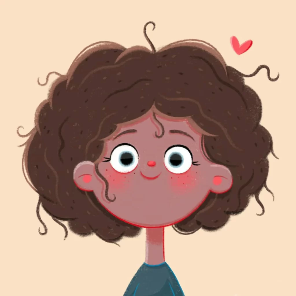 Curly Hair Character Illustration Heart Expression Eleonore Pelluau