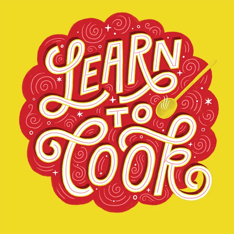 Curly Handwritten Whimsical Red Yellow Swirls Typography Design