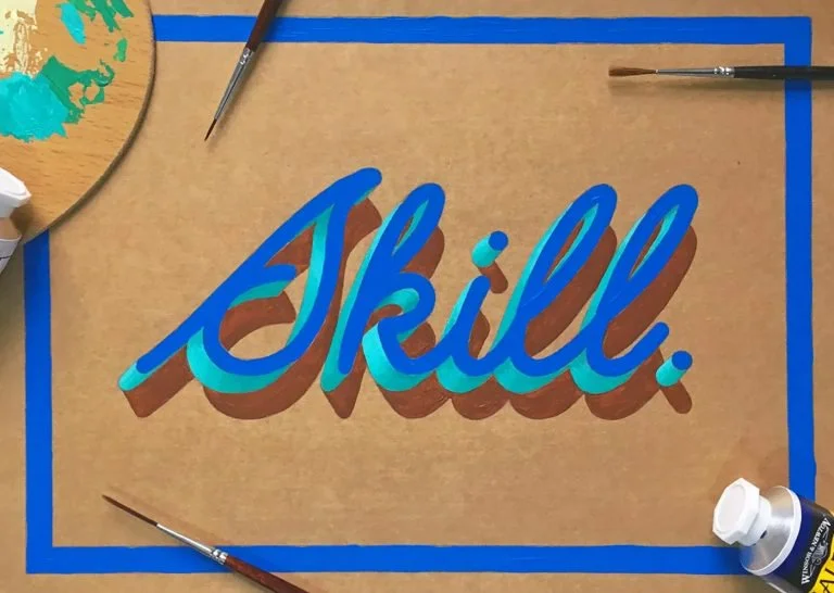 Cursive Blue Gradient Shadowed Lettering Typography Design