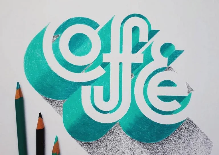 Curved Futuristic Layered Teal Shaded Typography Design