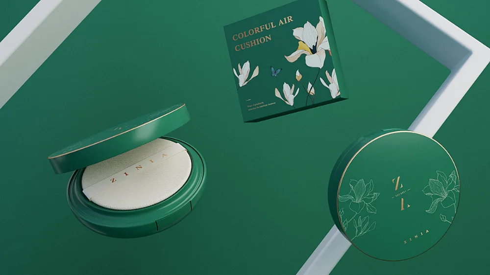 Cushion Compact Green Floral Elegant Packaging Design