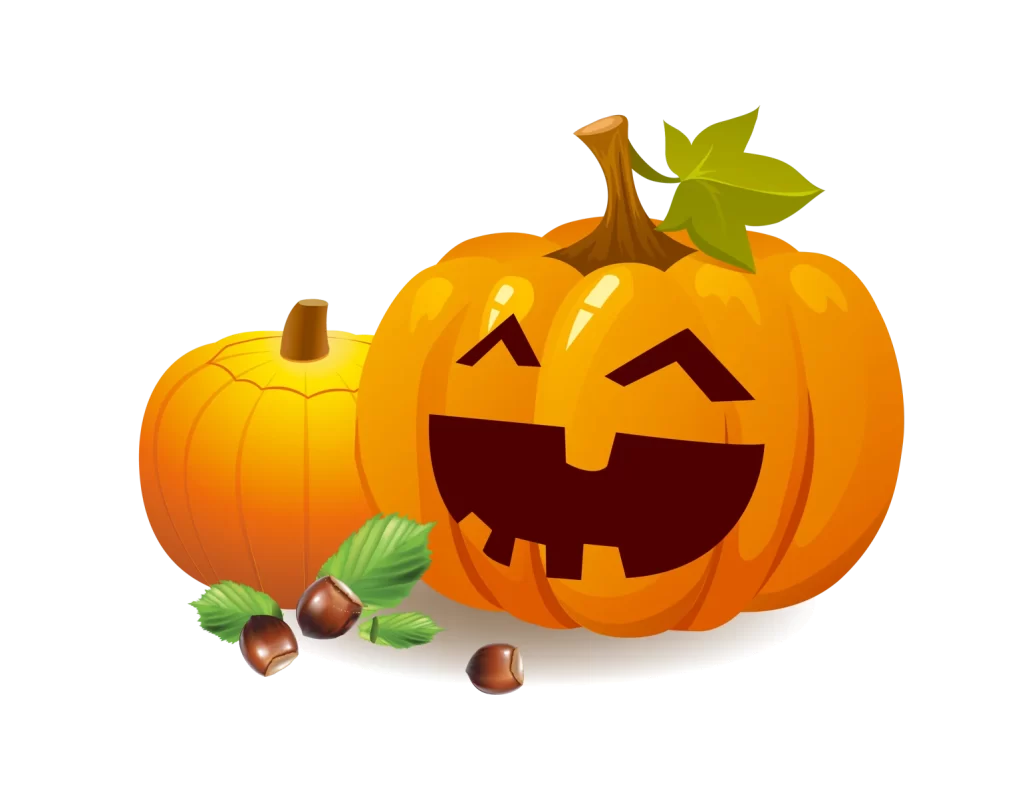 cute orange black carved face stem leaf purple
