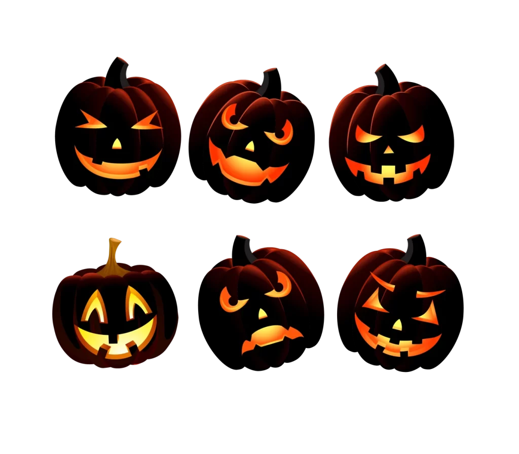 cute orange black carved face glowing golden