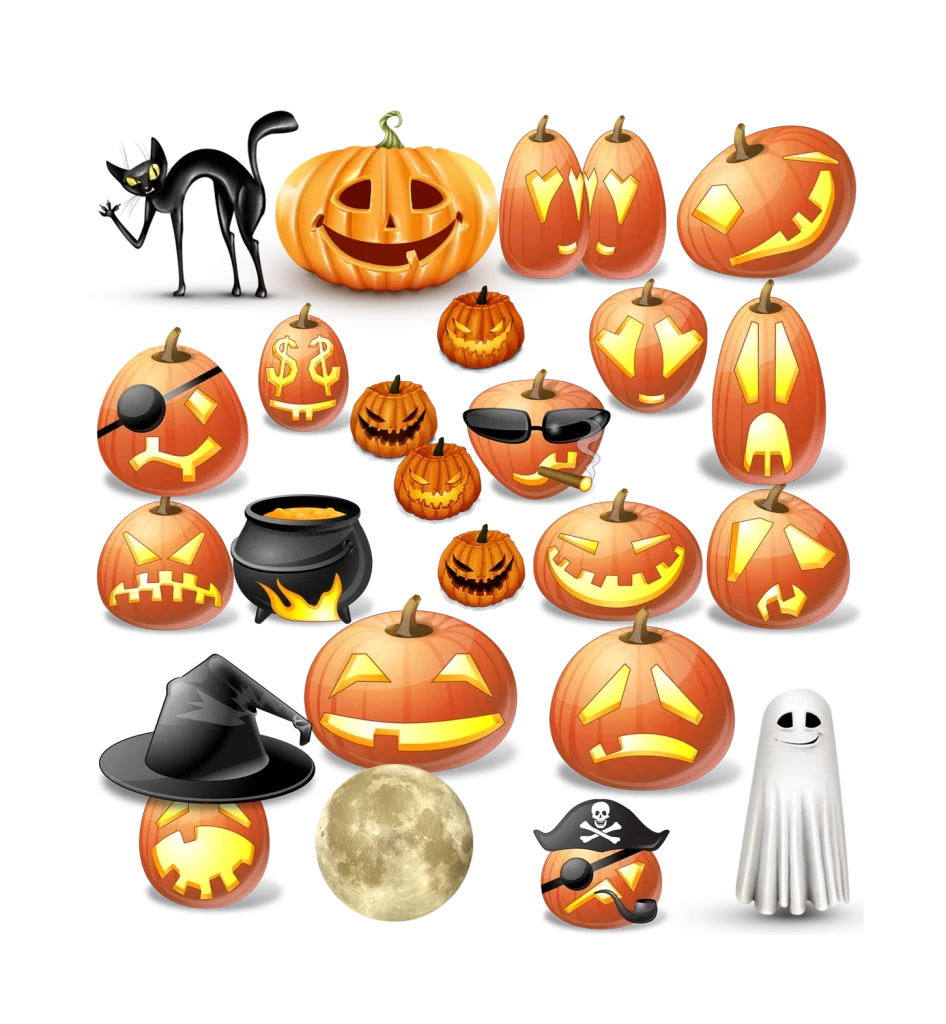 cute orange black carved face stem glowing