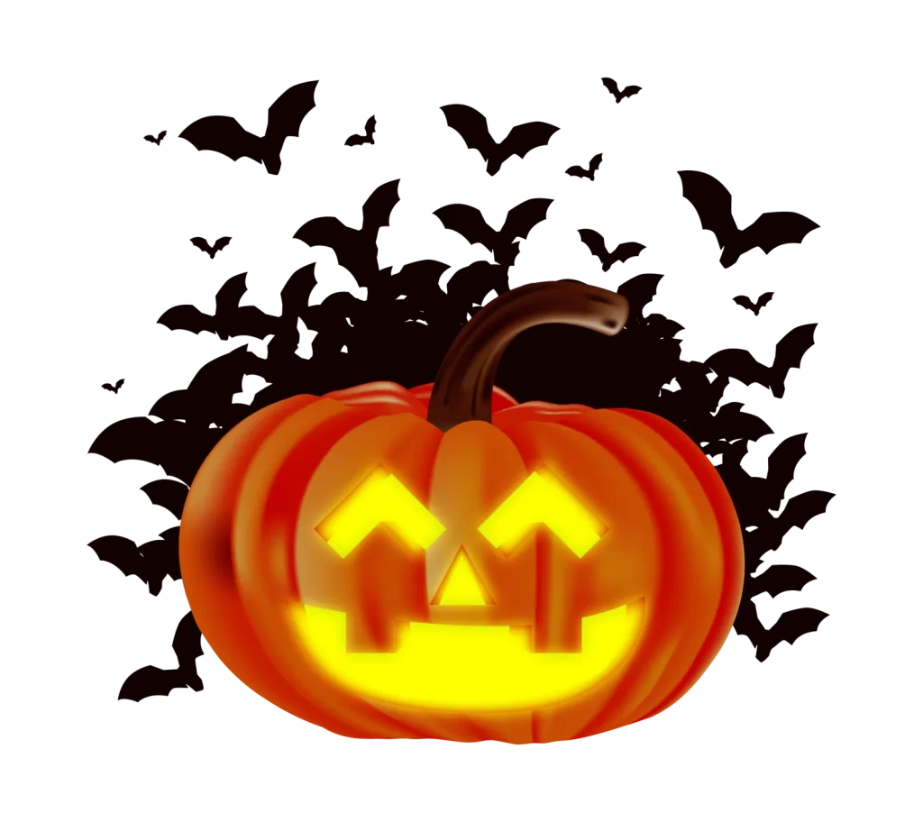 cute orange black glowing carved face bats