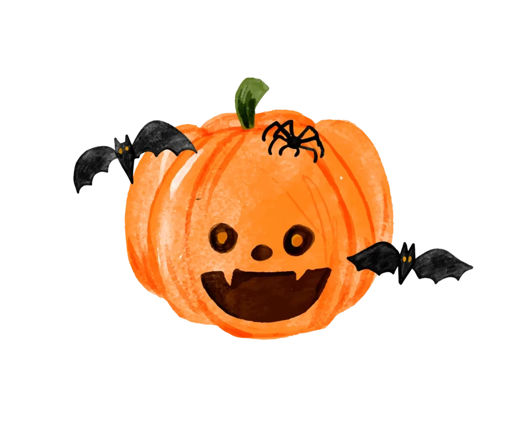 cute orange black white carved face stem bats spider