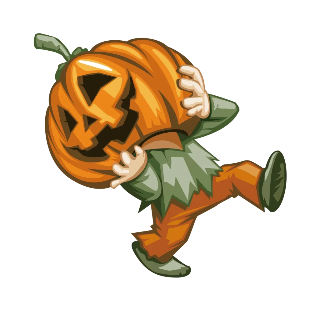 cute orange black white green carved face stem
