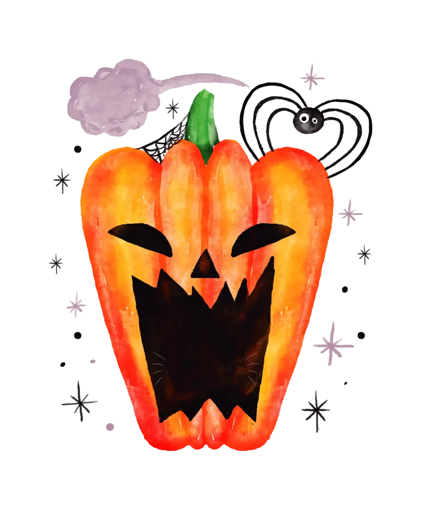 cute orange black white purple green carved face stem