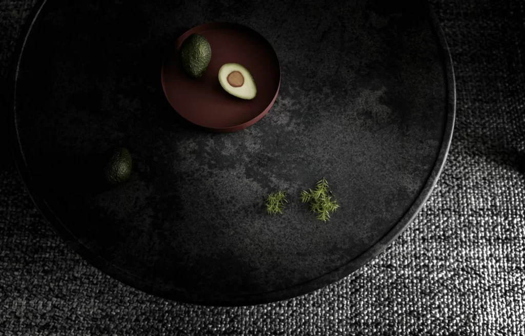 Dark Industrial Table Greenery Avocado