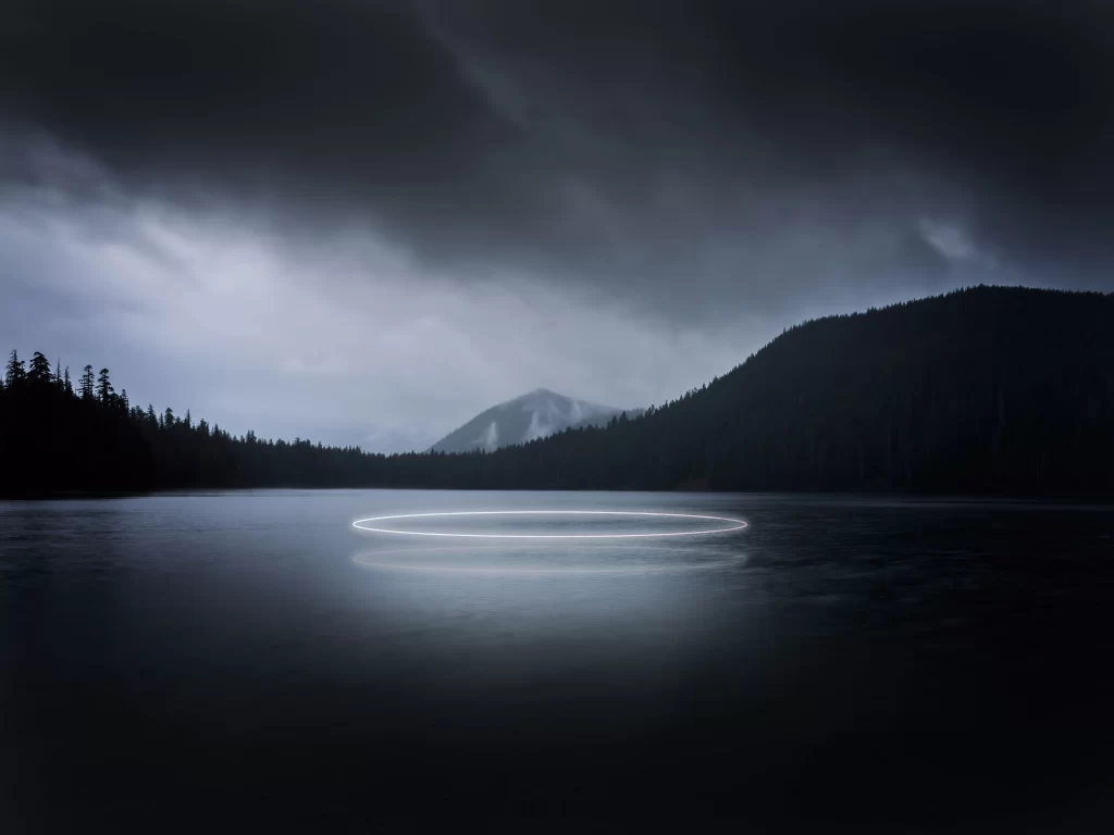 Dark Lake Mountain Forest Light Ring