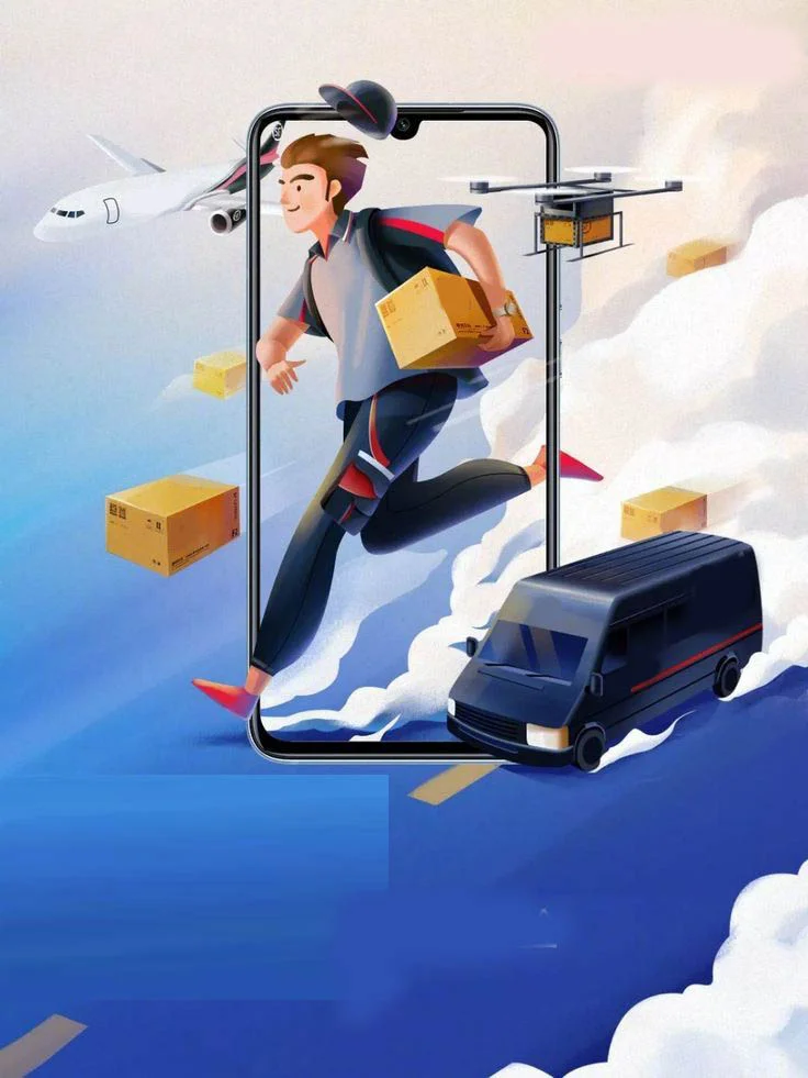Delivery Courier Smartphone Boxes Drone Van