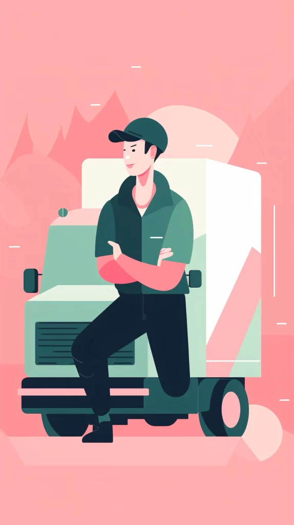 Delivery Driver Green Truck Flat Illustration Modern