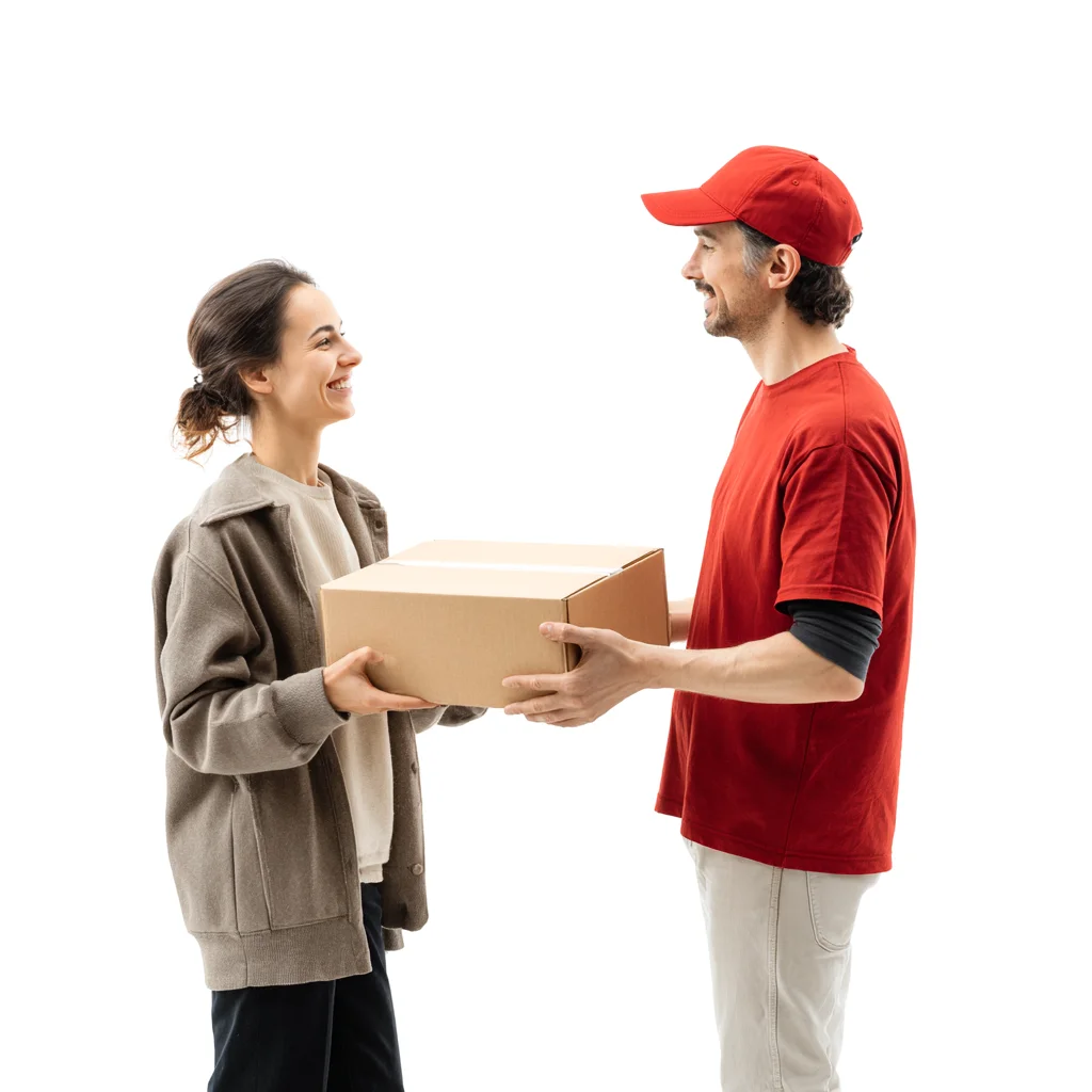 Delivery Person Package Red Cap Neutral Background