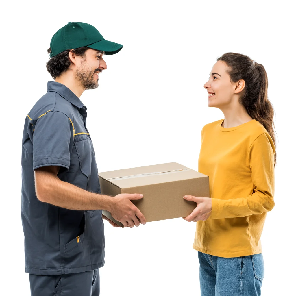 Delivery Person Uniform Cardboard Box Yellow Shirt Jeans