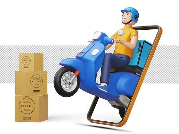 Delivery Rider Scooter Boxes Smartphone Blue Yellow